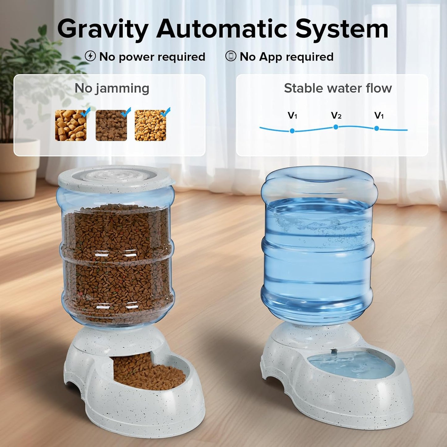 Kenond Automatic Dog Feeders, Gravity Pet Food Dispenser, Large Cat Dogs Water Bowl, 3 Gallon