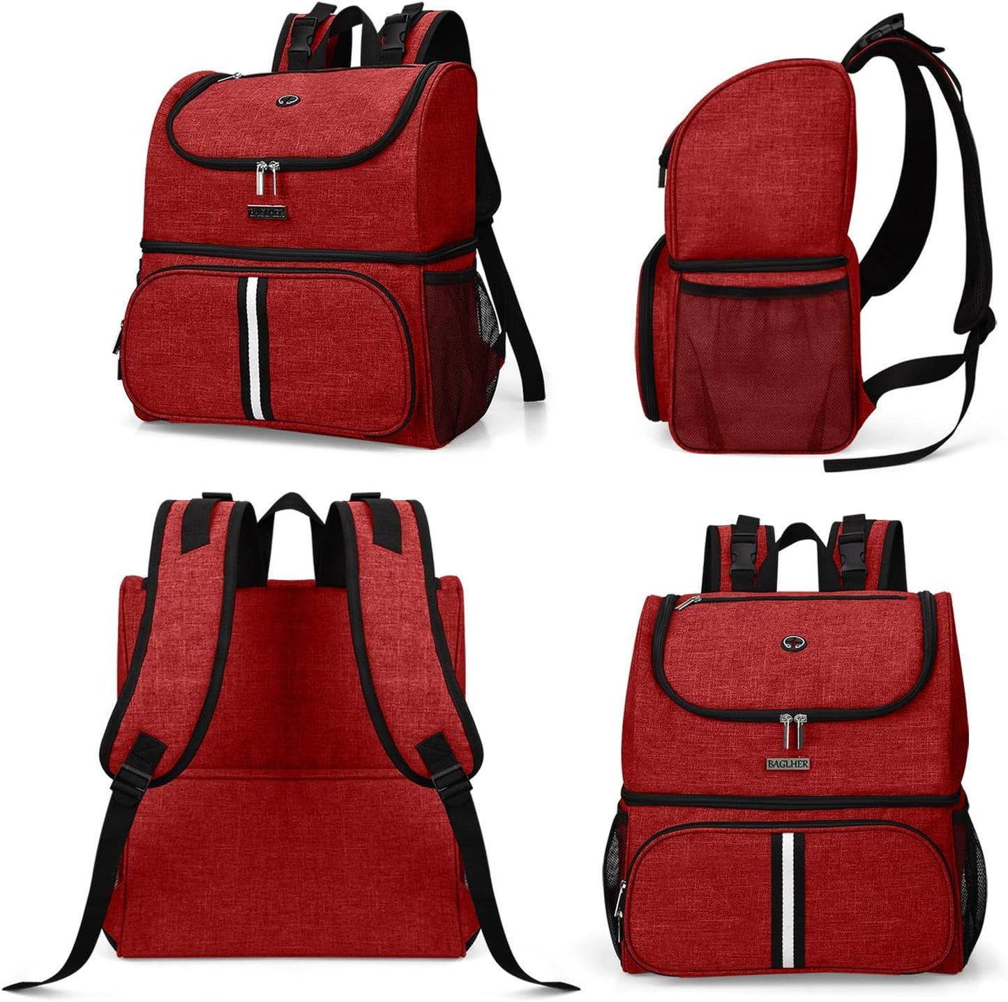 BAGLHER Pet Travel Bag, Double-Layer Pet Supplies Backpack (for All Pet Travel Supplies), Pet Travel Backpack with 2 Silicone Collapsible Bowls and 2 Food Baskets Red - Pawvie
