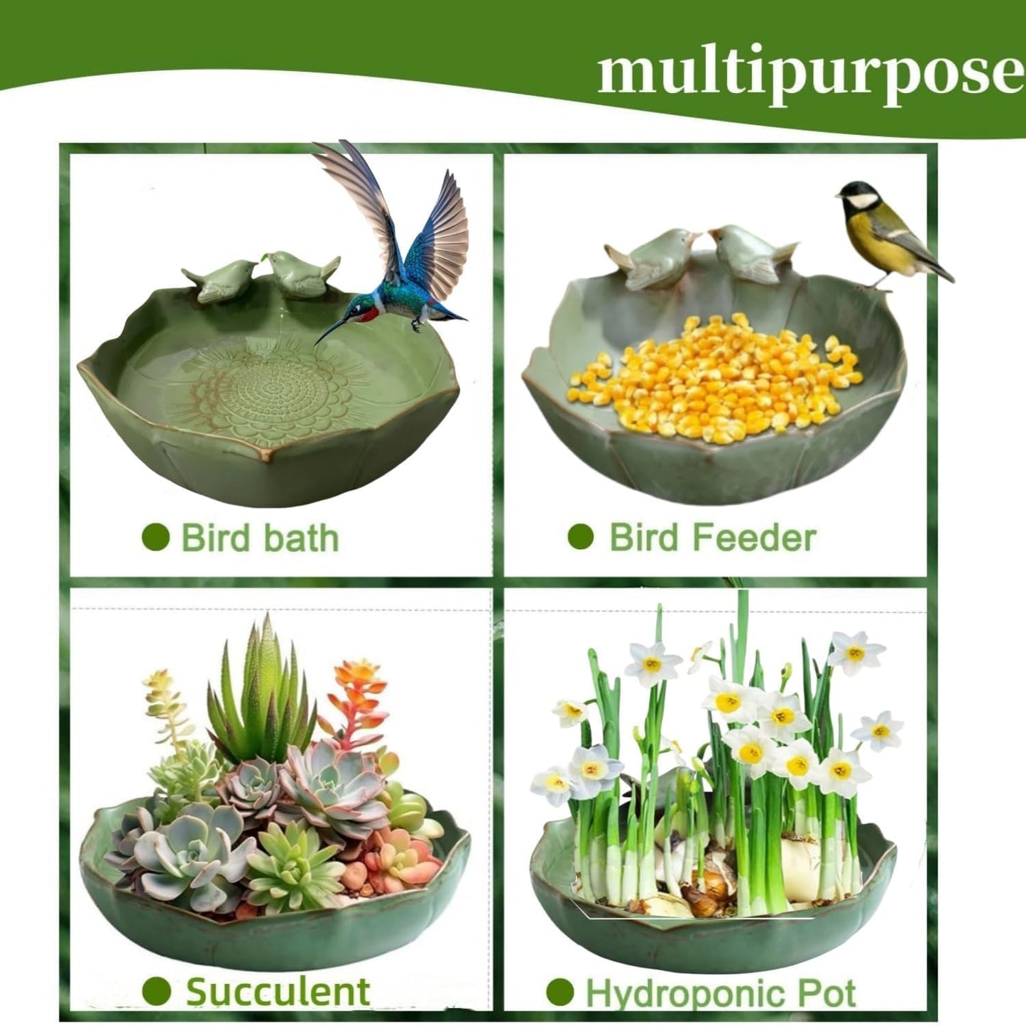 6.5" Ceramic Birdbath Bowl Wild Bird Feeder Food Holder Container Feeding Tray for Outside Bee Bird Water Bath Outdoor Garden Courtyard Decoration(Small)