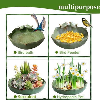 6.5" Ceramic Birdbath Bowl Wild Bird Feeder Food Holder Container Feeding Tray for Outside Bee Bird Water Bath Outdoor Garden Courtyard Decoration(Small)