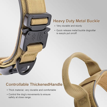 2026 Upgrade Dog Collar with IPX8 Waterproof AirTag Holder,Military Tactical Comfortable Control Handle and Ultra-Durable Metal Buckle/Night Reflective,GPS Collar for Medium to Large Dog（Khaki/L）