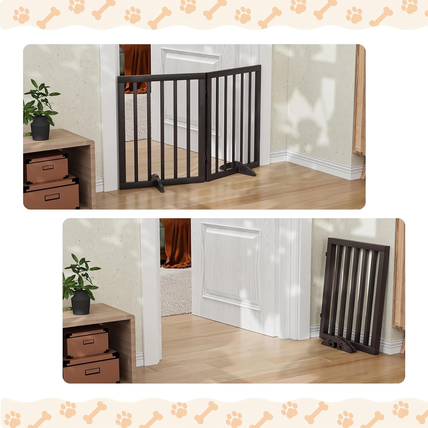 Freestanding Foldable Dog Gate 2 Panel,Fully Assembled Dog Gates for Doorways, Wooden Pet Gates for The House, 24-inch Tall Pet Gate Indoor