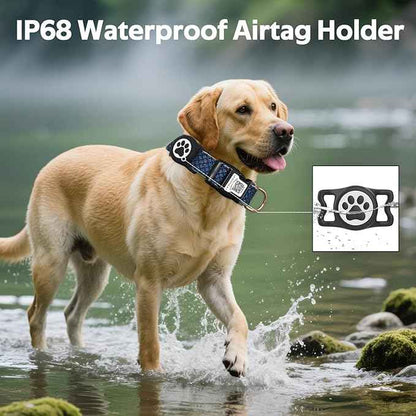 WhoseID Dog Collar with Waterproof AirTag Holder & Anti-Lost QR Code, Cute Bling Warpping Adjustable Width for Small Medium Large Pet (Blue, L)