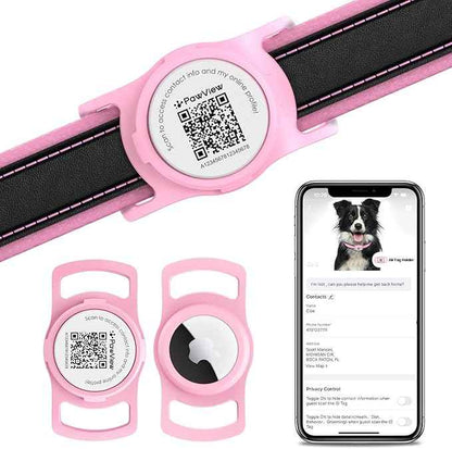 for AirTag Dog Collar Holder, Smart QR Code for Air Tag Holder Cats and Dogs, for AirTag Protective Cases - Scan Alert, Instant Location, Pet Online Profile, Contacts Info (1 Pack, Pink)