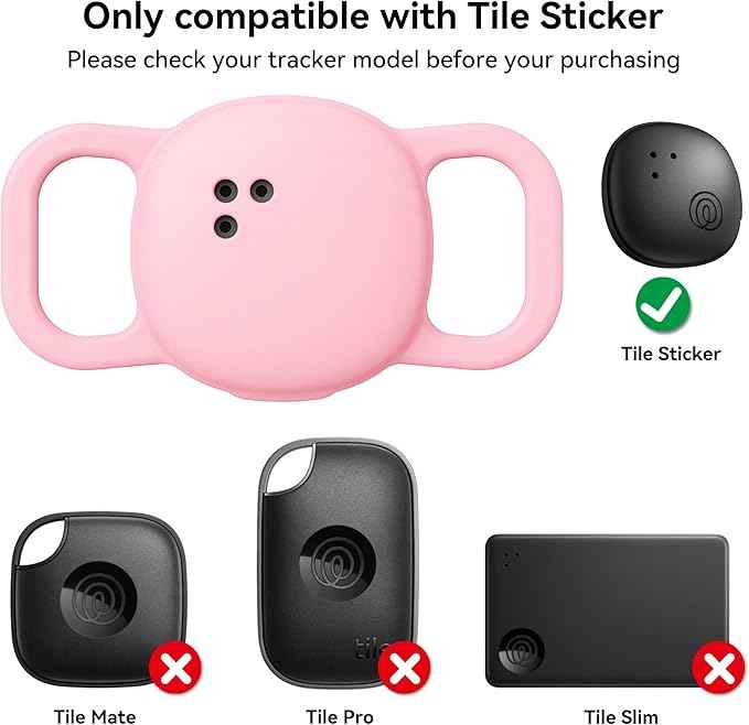 DDJ Cat Collar Case for Life360 Tile Sticker Tracker, 2-Pack Silicone Anti-Lost Protective Cover for Life 360 Tile Sticker Holder for Dog/Pet Collars, Durable, Easy Installation, Lightweight, Pink