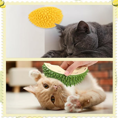 Hiboom 2 Pcs Cat Wall Corner Scratcher Durian Shaped Self Groomer Face Scratcher Massage Comb Grooming Brush Tool for Indoor Long & Short Fur Kitten Dogs, Green and Yellow