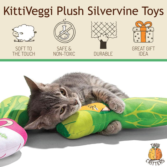 KittiVeggi 2-Pack Organic Silvervine Catnip Substitute Toys for Cats & Kittens | 100% All-Natural Wild Harvested Silvervine | 2 Refillable Vegetable Kicker Cat Toys