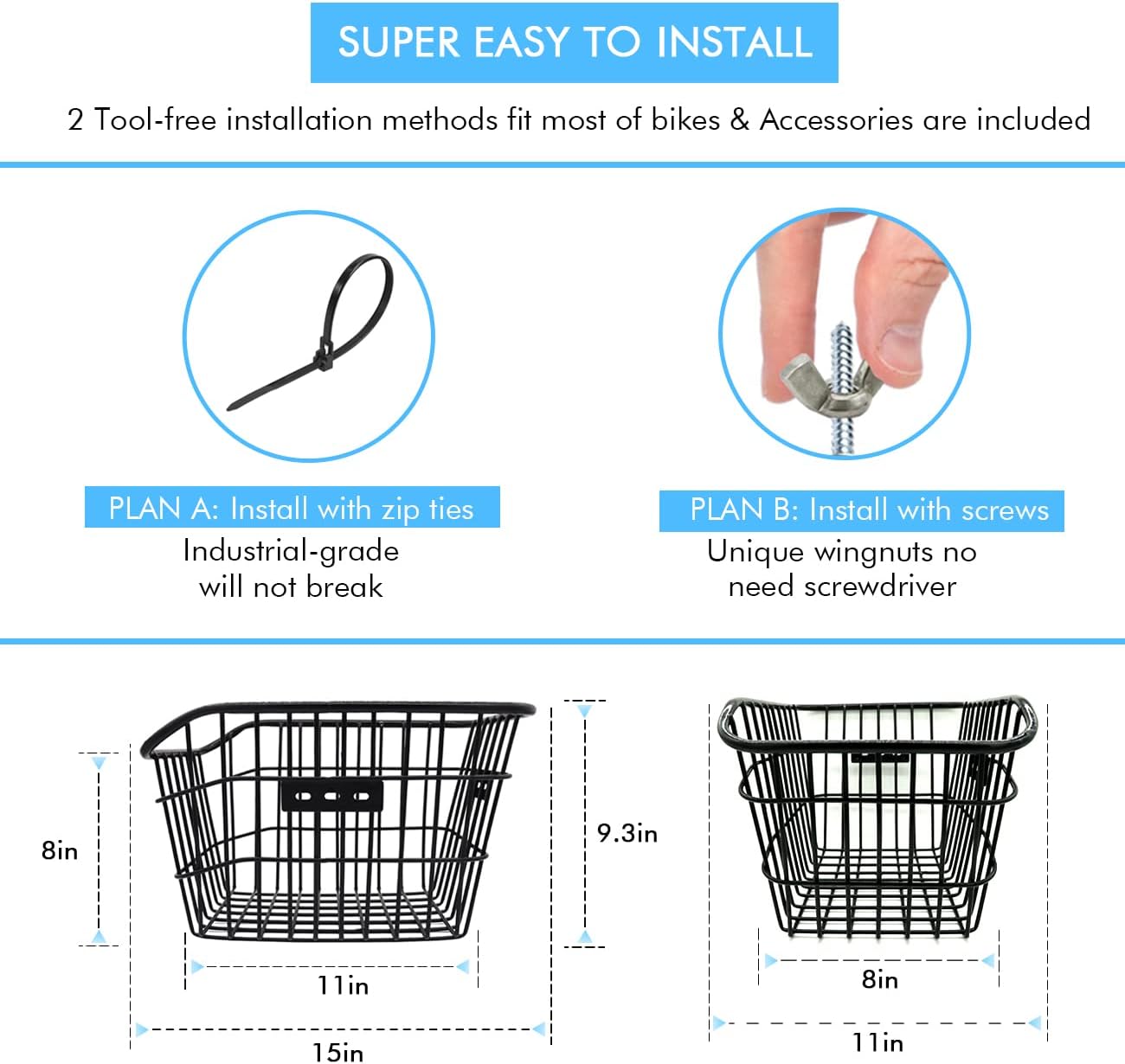 Rear Bike Basket, Tool-Free Install, Dog/Pet Carrier, Ebike Electric Bicycle Back Cargo Basket, Fits Most Rear Racks, with Waterproof Cover, Cargo Net - Pawvie