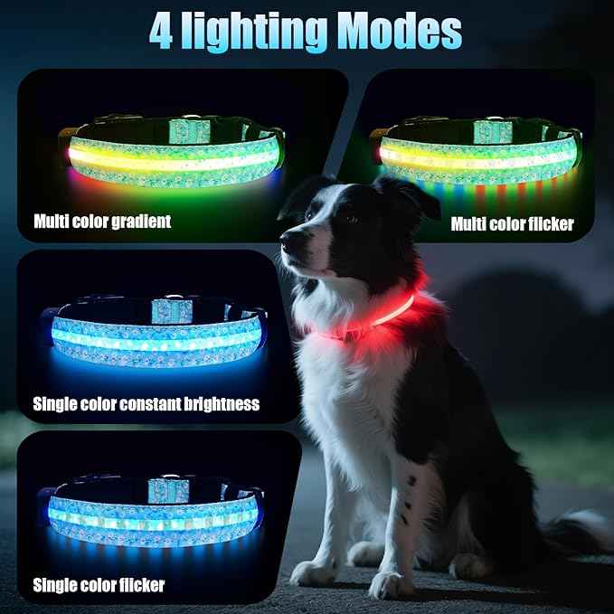 LED AirTag Dog Collar - Brightest Light Up Dog Collars - IP68 Waterproof Air Tag Dog Collar Holder - 1,600 Feet of High Visibility - Magnetic Charging - Dog Lights for Night Walking (Daisy, M)