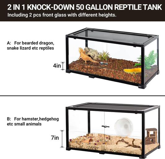 OiiBO 50 Gallon Glass Reptile Terrarium 36" x 18" x 18", 2 in 1 Reptile Habitat Terrarium with Front Sliding Doors Screen Ventilation for Lizard Gecko Tortoise