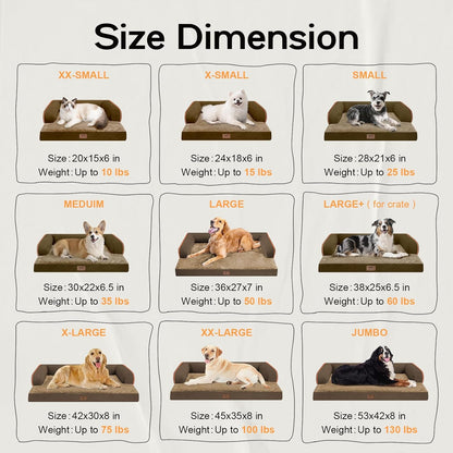 Extra Large Dog Bed-Orthopedic Waterproof XL Dog Bed for XLarge Extra Big Dogs - Foam Couch Sofa Washable with Removable Cover-Brown