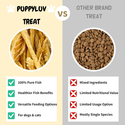 Puppyluv Treat - Air Dried Pollock Dog & Cat Treats, Wild Caught, Single Ingredient, Natural High Protein & Fish Oil, Grain Free, Gluten Free, 2.5oz