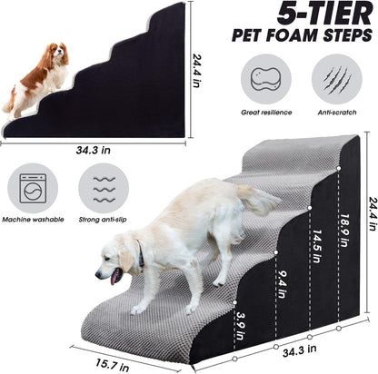 Dog Steps&Stairs for High Beds 24.4 inches High Up to 24-28 inches Bed, Tall Extra Wide Pet Stairs/Steps for High Bedsides,Non-Slip Dog Ramps for Small Older Dogs/Cats(Grey)