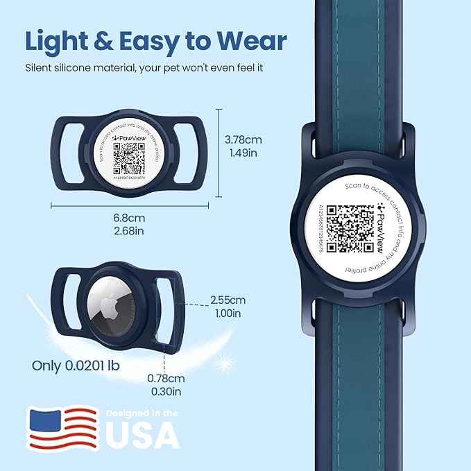 for air tag Dog Collar Holder with QR ID, Durable & Waterproof Silicone for air tag Case Accessories, Scan Alert, Instant Location, Pet Online Profile, Contacts Info (1 Pack, Navy Blue)