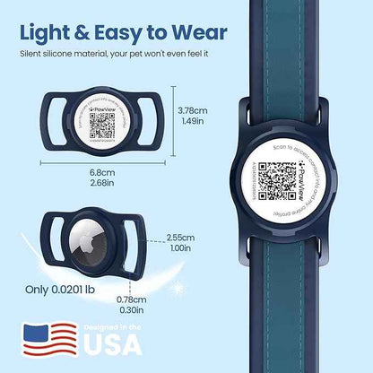 for air tag Dog Collar Holder with QR ID, Durable & Waterproof Silicone for air tag Case Accessories, Scan Alert, Instant Location, Pet Online Profile, Contacts Info (1 Pack, Navy Blue)