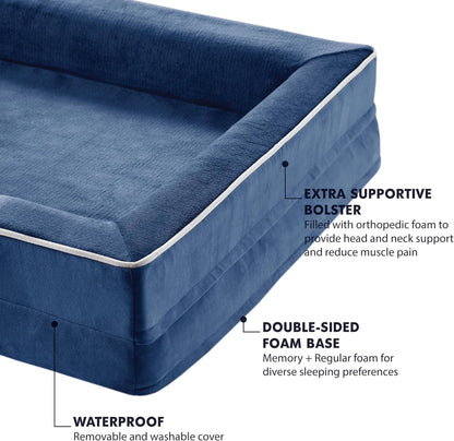 Friends Forever Orthopedic Dog Bed for Medium Dogs, Waterproof Memory Foam Dog Sofa Bed M with Removable Washable Cover, Ally Navy, 28x23x6.5