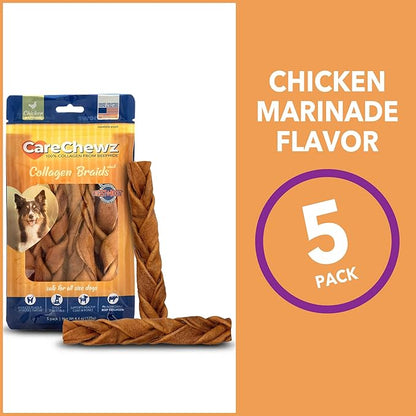 Pet Factory CareChewz Collagen 6-7" Skinny Braided Sticks Dog Chew Treats - Chicken Flavor, 5 Count/1 Pack