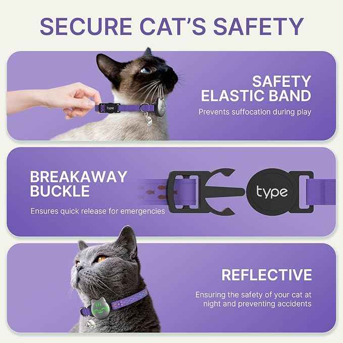 Waterproof Airtag Cat Collar, Breakaway Cat Airtag Collar with Luminous & Reflective Pattern Strap, Lightweight Kitten Collars for Apple Air tag, Hidden Holder for GPS Tracker - Cats, Kittens (9-13")