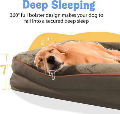 Washable Orthopedic Large Dog Bed - XL Large Dog Bed with Removable Bolsters Cover Foam Support Big Dogs Beds Non-Slip Bottom & Waterproof