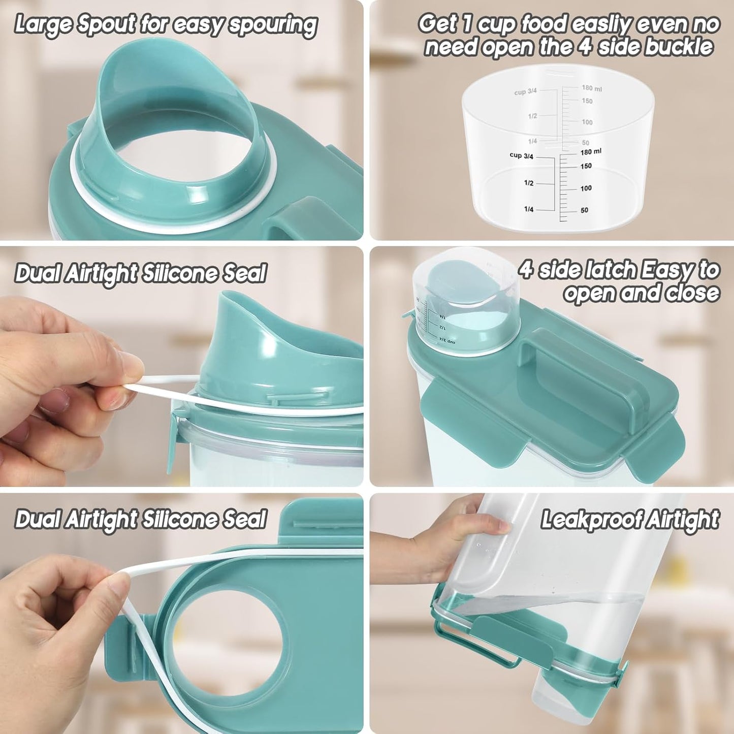 10-20Lbs Portable Cat Dog Food Storage Container with Upgraded Large Spout and Cup Dispenser for Small Large Animal Kibble, Pet Bird Snack, Oatmeal, Rice, Flour, Brown Sugart-3 Pack Pink Blue Green