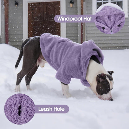 IDOMIK Fuzzy Dog Sweater with Adjustable Hood, Warm Fleece Dog Sweater Hoodie with Harness Hole & Pocket, Pullover Sweaters for Medium Dogs, Fuzzy Hooded Sweatshirt for Fall Winter Christmas,Purple,M
