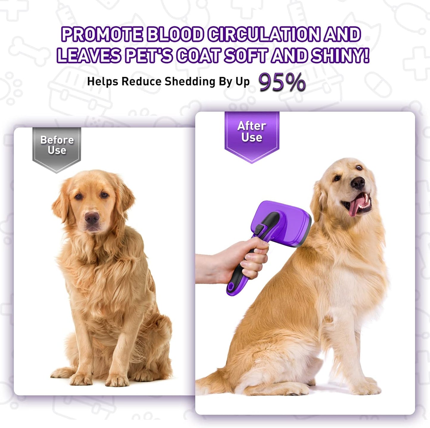 Dogs Cats Self Cleaning Slicker Brush for Shedding & Grooming Any Breed of Pets, Removes Loose, Undercoat, Mats, Tangled Hair for Small Medium Large Animal With Long Short Fur Length, Purple