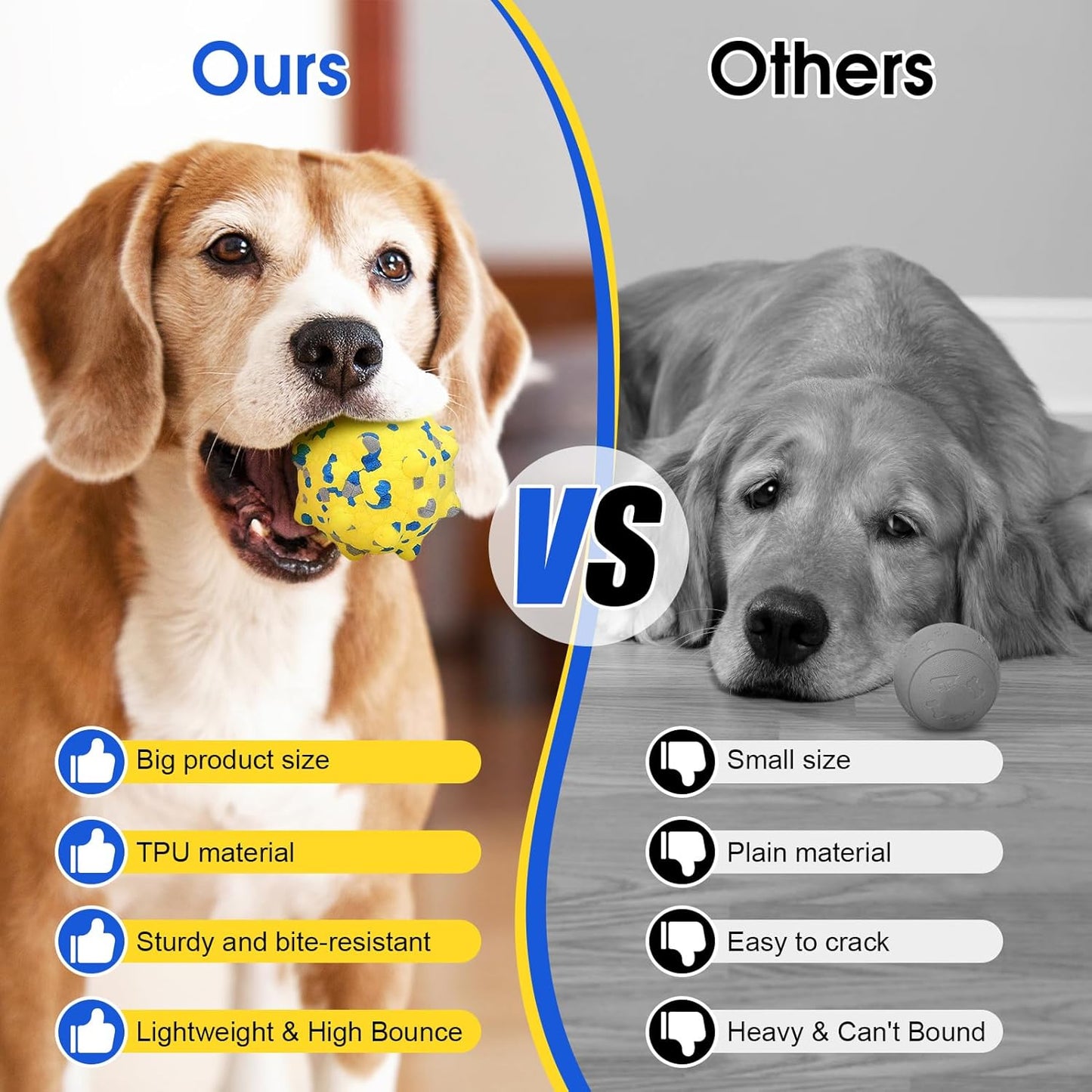 VINGVO Large Dog Balls Tennis Ball Toys 4 PCS Dogs Toys for Aggressive Chewers, 3" Teething Chew Toys Water Floating Ball Toy Bouncy Fetch Balls for Large Medium Small Dog and Puppies (4 Spiked)