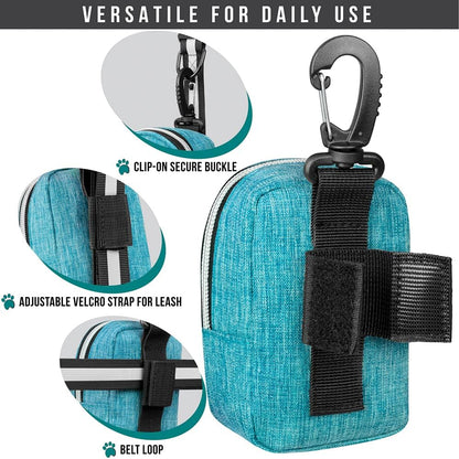 PetAmi Dog Poop Bag Holder for Leash, Pet Waste Dispenser With Clip for Puppy Walking Accessories, Travel Camping, Treat Pouch Supplies With Doggy Roll, Blue