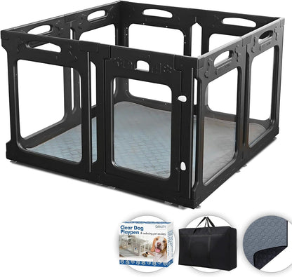 Clear Dog Playpen Indoor, Effectively Relieves Pet Anxiety, Suitable for Most Dogs, Black
