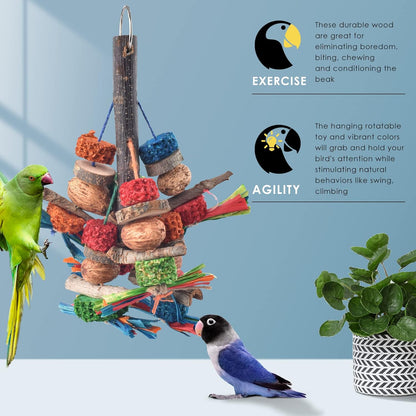 Bissap Bird Chew Toys, Natural Bark Corncob Nuts Parrot Toys and Treats for Conure Cockatoo Parakeet Budgies Cockatiel Lovebirds Pets Cage Bite Toy