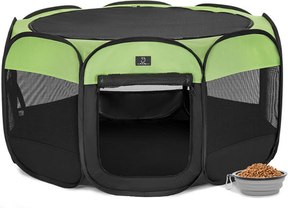 A4Pet Puppy Playpen Indoor, 39.5” Portable Pet Playpen with Bowl, Suitable for Puppies, Kittens, and Small Animals, Removable Zipper & Mesh Panel(16”W × 10”H)