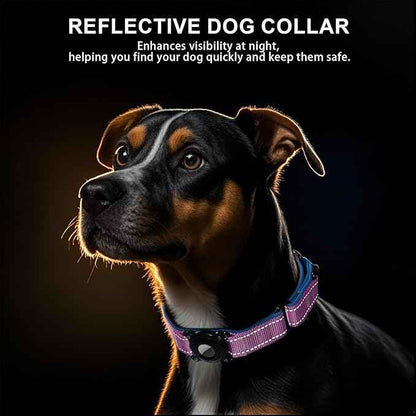 Airtag Dog Collar with Martingale Design, IP68 Waterproof Air Tag Collar Holder, Adjustable Reflective Soft Padded Nylon Dog Collar for Large Medium Small Dogs