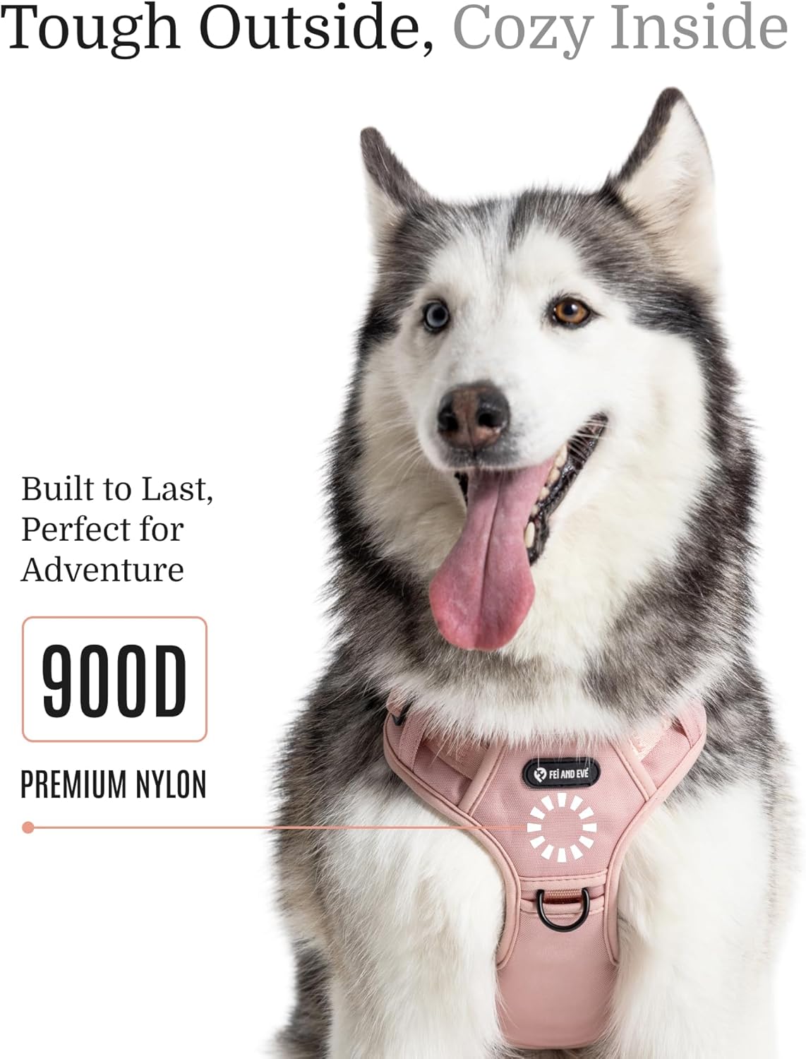 2025 New Edition, Fei & Eve MagEase Dog Harness - 3-Second Magnetic Buckles | 3-Point No-Pull Control | Heavy-Duty 900D Nylon | Dual Safety Handles | Breathable Mesh | Adjustable Fit | Large, Pink