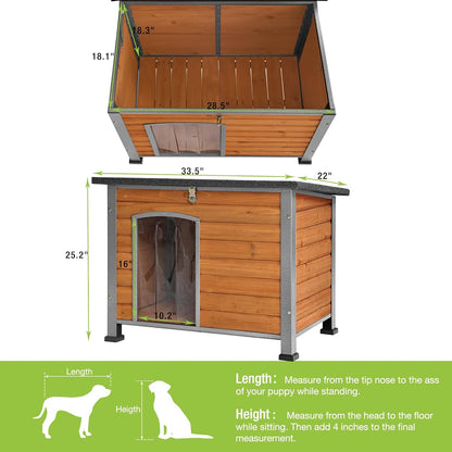 GUTINNEEN Chew Proof Dog House with Metal Iron Frame Outdoor Dog Kennel for Small Medium Large Indoor Dog Cage (33.5" L,Brown Color)