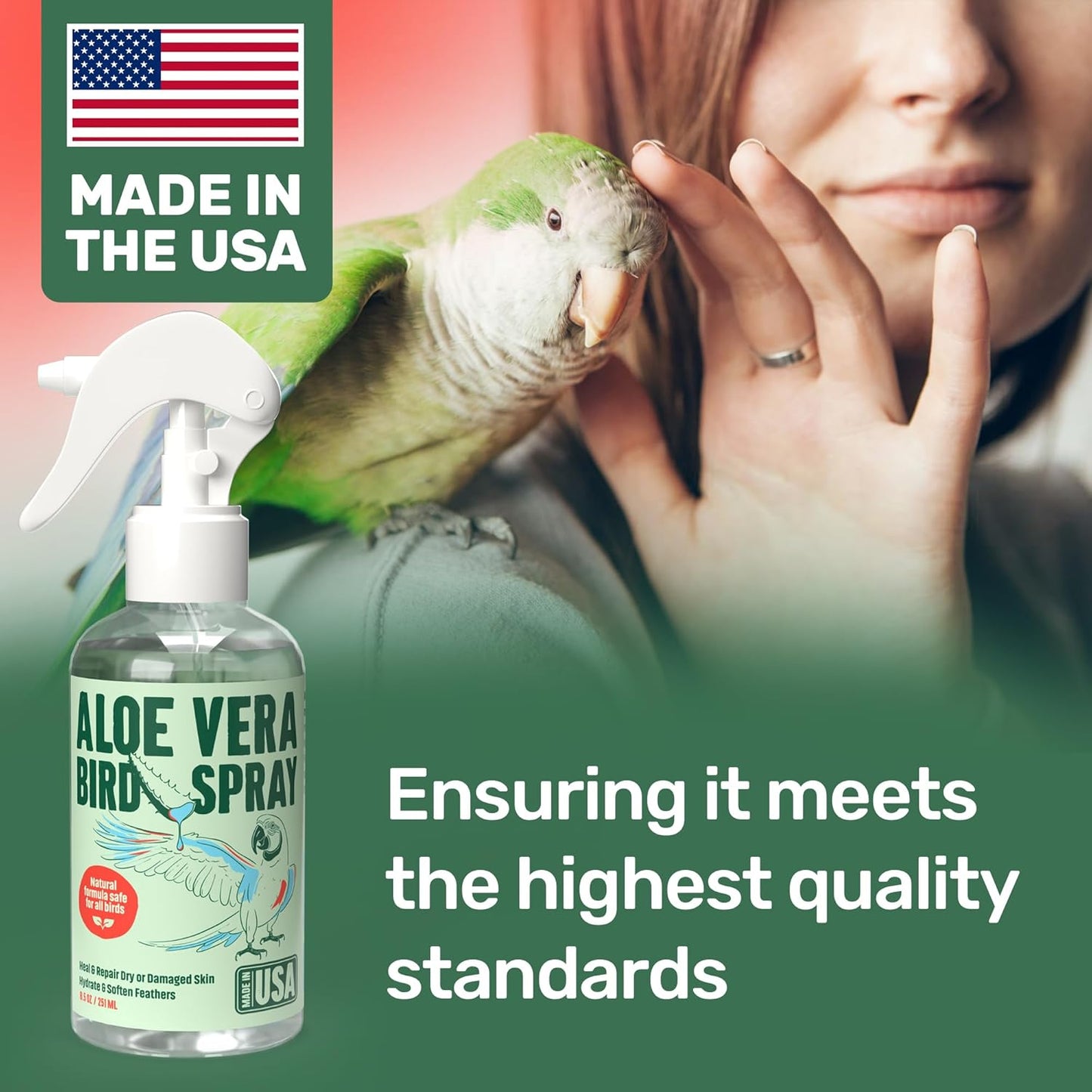 Aloe Vera Bird Spray - 8.5oz/251mL - [Made in USA] - Non-Toxic Bird Bath Relieves Dry/Itchy Skin & Softens Feathers - Safe & Effective for All Birds - Promote Healthy Plumage - Odor-Free
