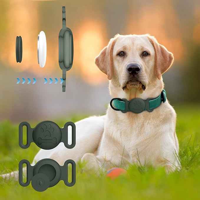 2 Pack Case for Airtag Dog Cat Collar Holder, Soft Silicone Anti-Lost Waterproof Protective Case Compatible with Apple Airtag, for Pet Dog Cat Collars Holder