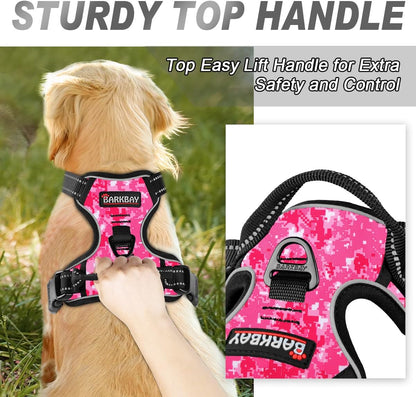 BARKBAY No Pull Dog Harness Front Clip Heavy Duty Reflective Easy Control Handle for Large Dog Walking(Pink camo,XL)