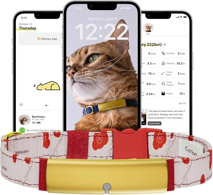 Health Tracker for Cats - Smart Cat Collar with Safety Breakaway Buckle for Indoor Cats, Wellness Alerts, Real-time Monitoring (Kimono (Ume),S)