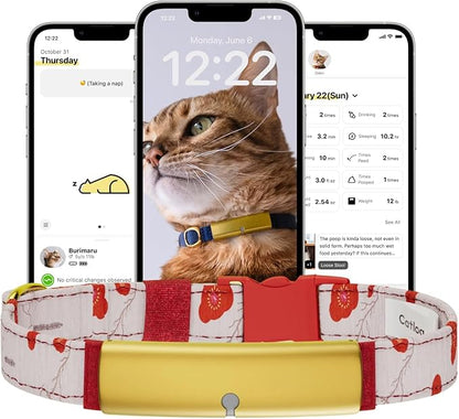 Health Tracker for Cats - Smart Cat Collar with Safety Breakaway Buckle for Indoor Cats, Wellness Alerts, Real-time Monitoring (Kimono (Ume),XL)
