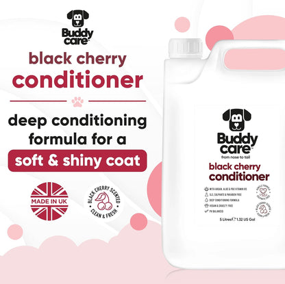 Black Cherry Dog Conditioner (169.07oz) Made with Aloe Vera, Argan Oil & Pro Vitamin B5 | Detangle Matted Coats & Relieve Sensitive & Itchy Skin, Suitable for Puppies from 8 Weeks, Vegan