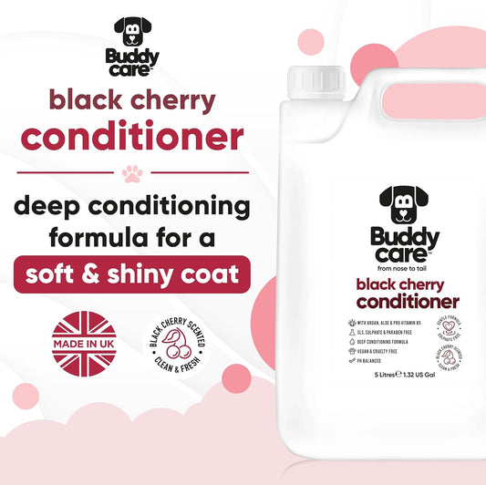 Black Cherry Dog Conditioner (169.07oz) Made with Aloe Vera, Argan Oil & Pro Vitamin B5 | Detangle Matted Coats & Relieve Sensitive & Itchy Skin, Suitable for Puppies from 8 Weeks, Vegan