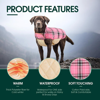 Kuoser Waterproof Dog Coat, Reversible Dog Jacket for Medium Dogs, Adjustable Durable Doggie Winter Coat Warm Puppy Cold Weather Apparel from Small to Large Breed, Pink M