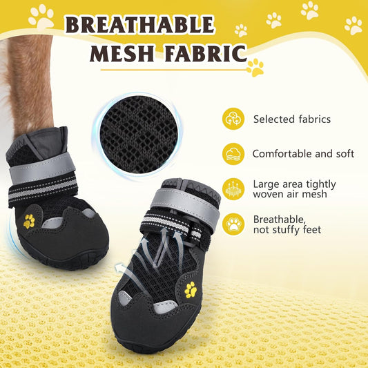 Dog Shoes for Large Medium Small Dog, Mesh Breathable Dog Shoes for Hot Pavement, Anti-Slip Dogs Boots Paw Protectors with Reflective for Outdoor Walking Indoor Hardfloors (Size 4)