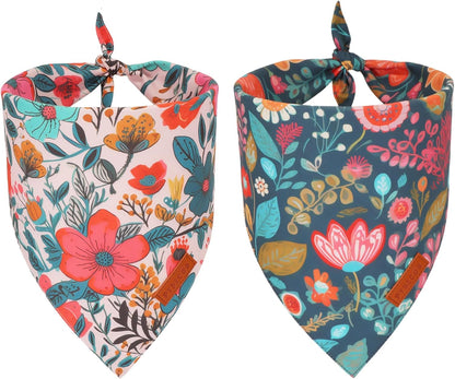 PTDECOR Flower Dog Bandana,2 Pcs Floral Reversible Dog Scarf, Multi Size, Triangle Pet Bandanas for Small Dogs (Flower, Small)