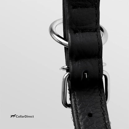 CollarDirect Rolled Leather Dog Collar, Soft Padded Round Puppy Collar, Handmade Genuine Leather Collar Dog Small Large Cat Collars 13 Colors (8-11 Inch, Black Textured)