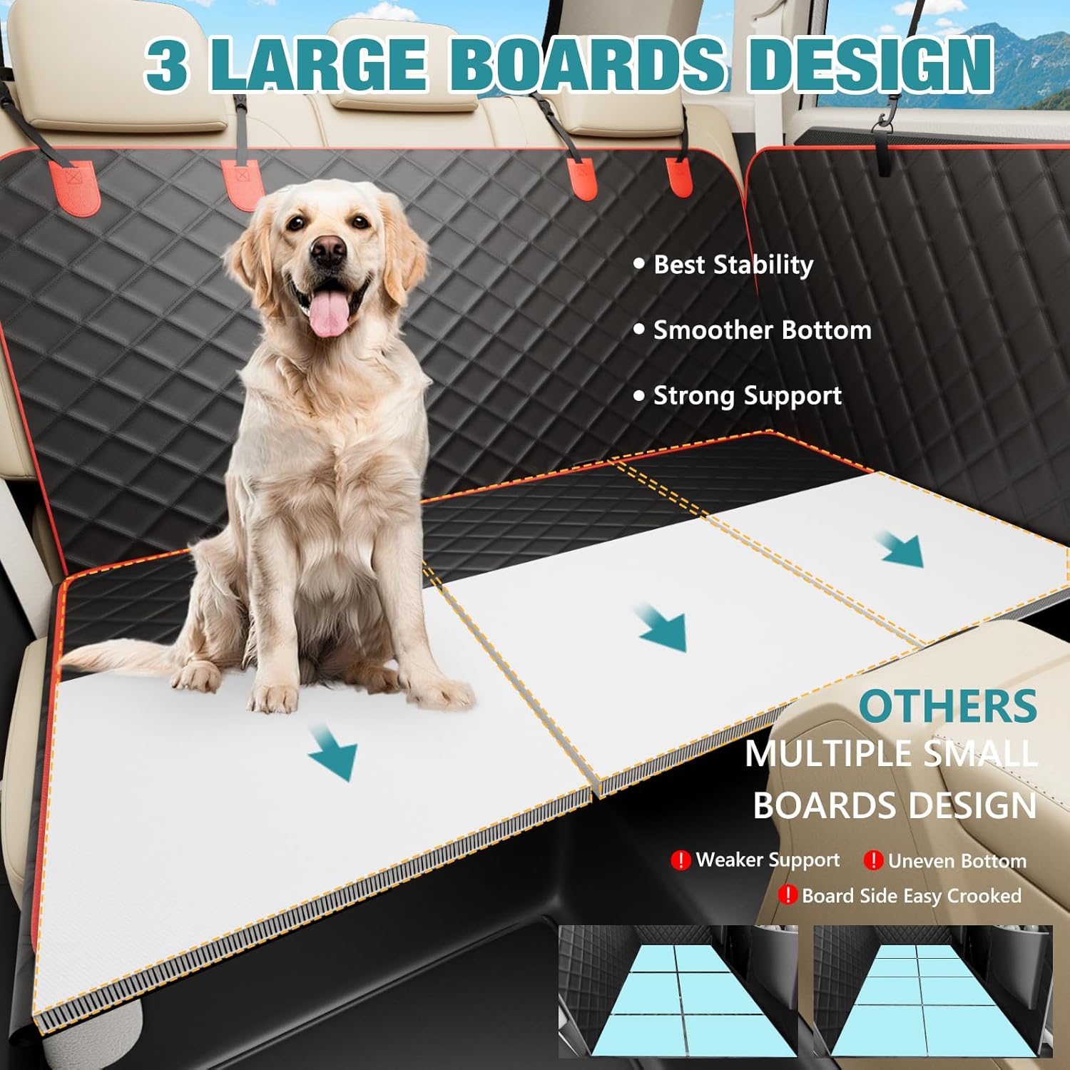 Waterproof Dog Car Seat Cover for Back Seat – Heavy Duty Back Seat Extender for Dogs with Hard Bottom, 7-Layer Protection, Non-Slip & Scratchproof, Easy to Install (Red) - Pawvie