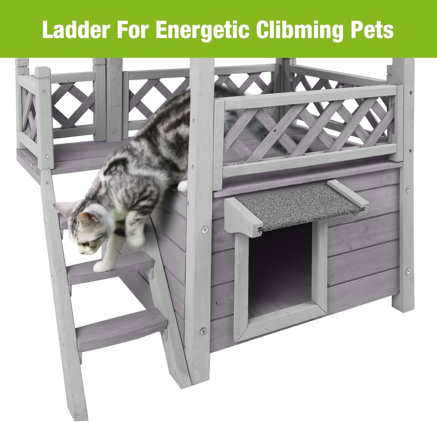 GUTINNEEN Cat House Outdoor Weatheproof Feral Cat Shelter Wooden Cat Condos for Winter Large Balcony（AIR09）