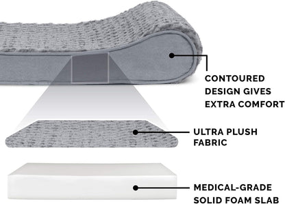 Furhaven Orthopedic Dog Bed for Large/Medium Dogs w/ Removable Washable Cover, For Dogs Up to 38 lbs - Ultra Plush Faux Fur & Suede Luxe Lounger Contour Mattress - Gray, Large