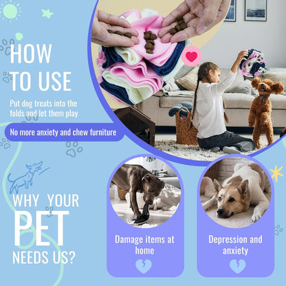 Pet Snuffle Ball, Puzzle Sniffing Interactive Dog Ball for Blind Dogs Training Stress Relief Dog Enrichment Toys Treat Machine Washable (15cm, Classic Pink Blue White)