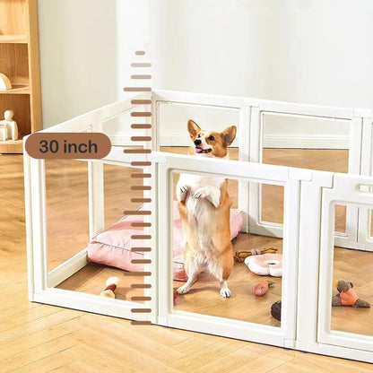 Clear Acrylic Dog Playpen Transparent Dog Playpen Indoor, Easy Assemble Clear Pet Pen for Puppy Bunny Cat Pig, Sturdy & Easy Cleaning Plastic Dog Puppy Fence (30" H, 12PCS)